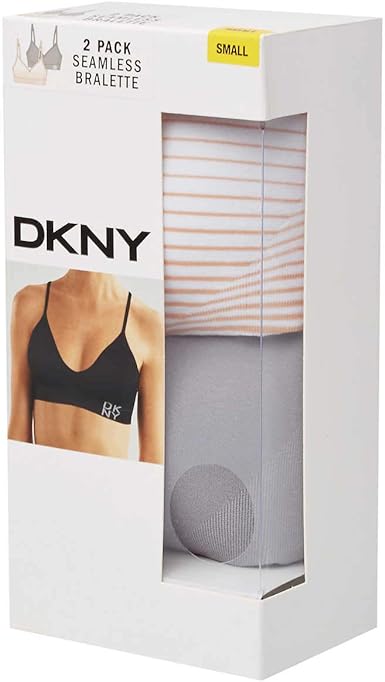 DKNY Women's Seamless 2 pack Bralette -Color: Gray & Pink Stripe