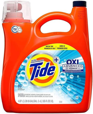 Tide Oxi + Advanced Power Ultra Concentrate, High Efficiency Turbo Clean, Liquid Laundry Detergent 165 Fl.Oz / 4.87 L