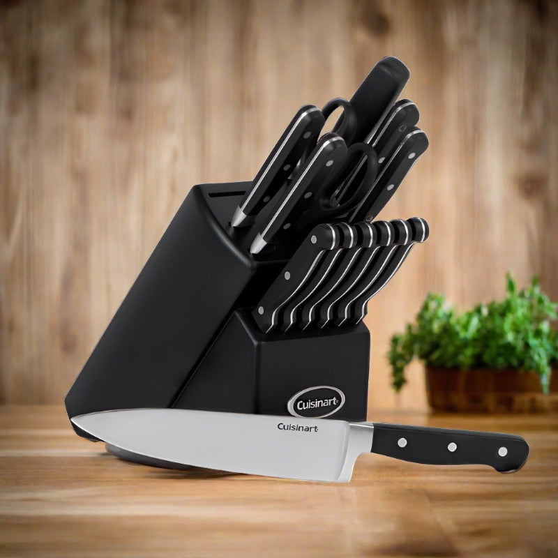 Cuisinart 14-Piece Forged Triple Rivet Cutlery Knife Block Set-Black~Complete