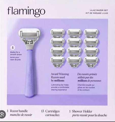 Flamingo Razor Shave Kit, 1 Lilac Handle + 13 Cartridges