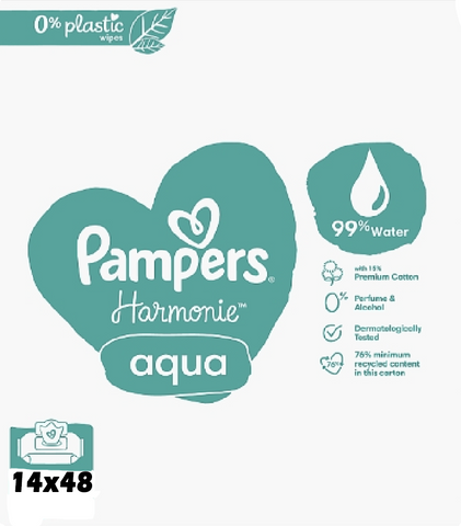 Pampers Harmonie Aqua Baby Wipes, 14 X 48 : 672 wipes