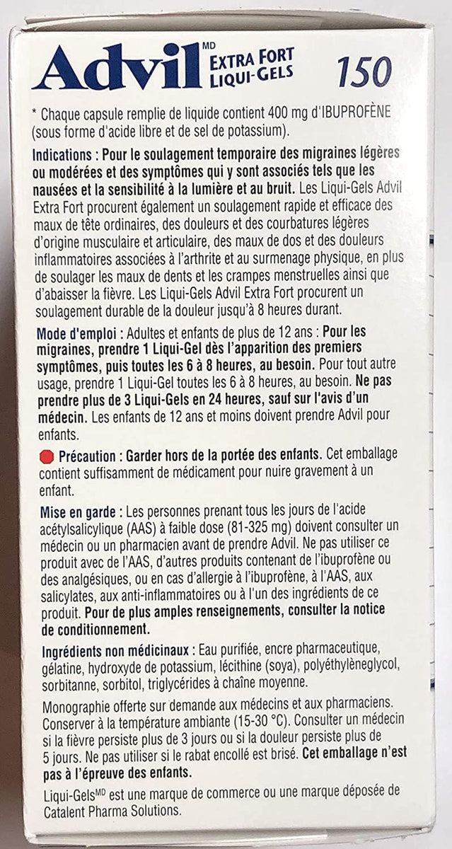 Liquid Fast Relief Advil Extra Strength liquigels 400mg, 2x75 Extra S
