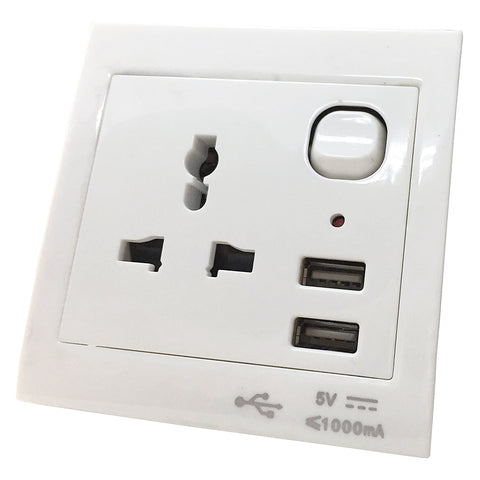 USB Wall Socket with Dual USB Charging Port Wall Charger 5V- 1000mA,2000mA (White).
