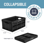 CleverMade 32L Collapsible Storage Bins - Folding Plastic Stackable Utility Crates, no lid- Black