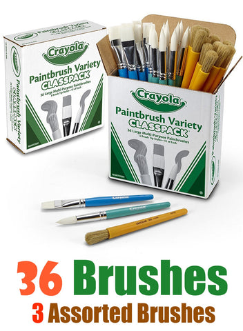 Crayola Paintbrush Variety Classpack Set 36-Piece With 3 Assorted Brushes