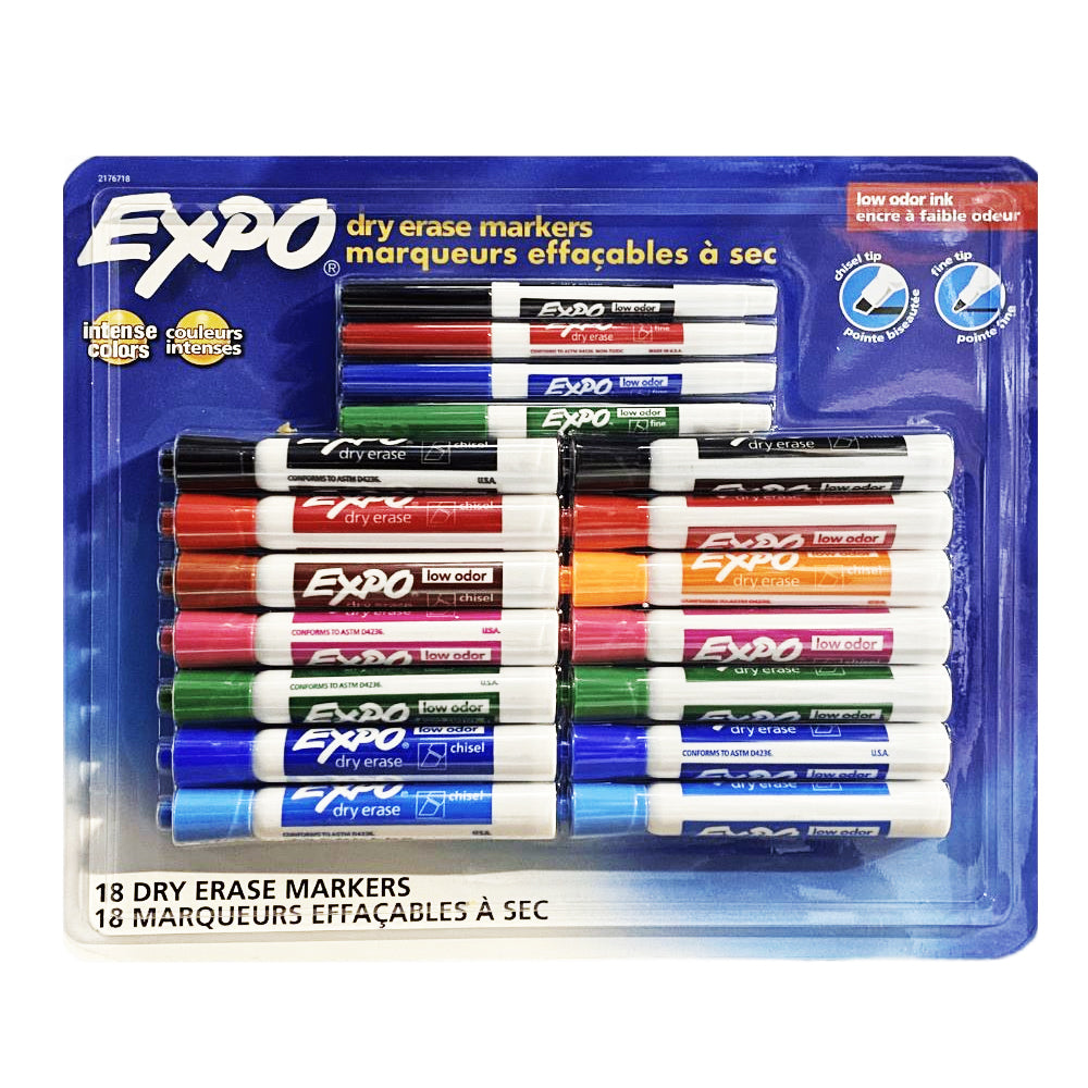 18　Expo　Dry　of　Markers　Erase　Assorted　Pack　Intense　Colors-　–