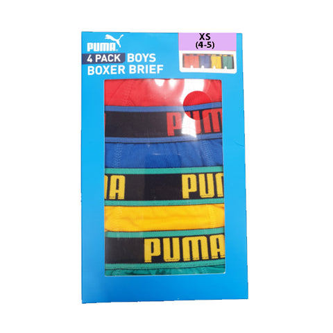 Puma Boy's Boxer Brief-Colors: Red/Blue/Yellow/Green- Pack of 4