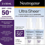 Neutrogena Ultra Sheer SPF 50+ Moisturizing Face Serum Sunscreen With Vitamin E Offers Broad Spectrum UVA/UVB Protection. - 50ml Pack Of 2