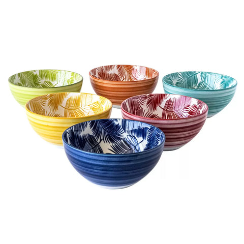 Over & Back Tropical Stoneware Bowls, 6 Piece