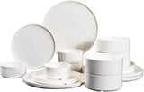 Safdie & Co. Cindy Porcelain Dinnerware Set (24 Piece) Dinner Plates, Side Plates, Bowls, Fruit Bowls - White