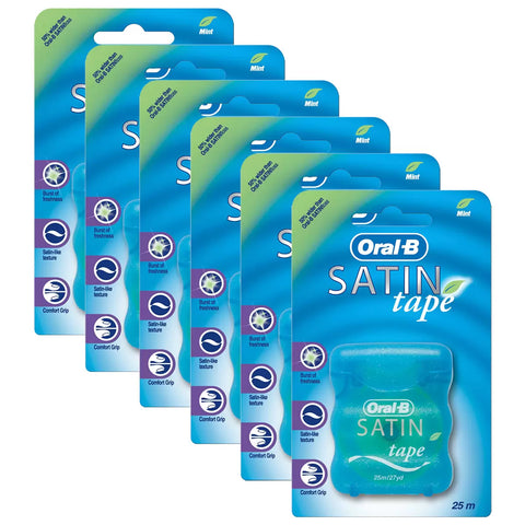 Oral-B Mint Satin Tape Floss – 6 x 25m, Comfort Grip for Easy Plaque Removal