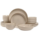 Over & Back Stoneware Dinnerware Set 16 Piece - Beige