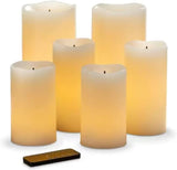 Glow Wick Cream LED Pillar Candles, 6 Pack (Batteries & Remote Control Included)