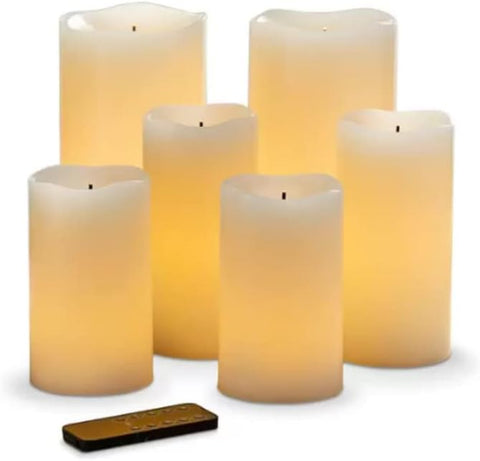 Glow Wick Cream LED Pillar Candles, 6 Pack (Batteries & Remote Control Included)