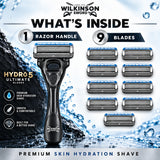 Wilkinson Sword Hydro 5 Ultimate Men’s Razor Set, 1 Handle + 9 Blades, 5-Blade Manual Shaving Razor with Hydrating Gel Pools & Flip Trimmer