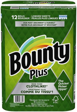 Bounty Plus Select-A-Size Paper Kitchen Towels, 86 sheets x 12 pack