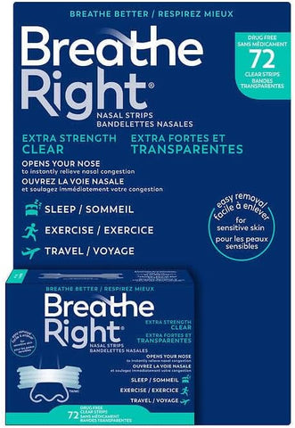 Breathe Right Extra Strength Nasal Strips - 72 Clear Strips