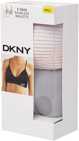 DKNY Women's Seamless 2 pack Bralette -Color: Gray & Pink Stripe / Size : Small