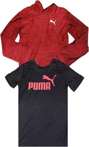 Puma Boys Tops, Short Sleeve T-Shirt With Hooded Top (Small,Black & Red)