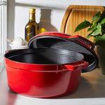 Staub 3 in 1 cocotte braise & grill set 28cm in color cerise cherry