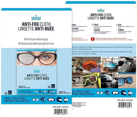 Anti-Fog Cloth For All Types Of Lenses 200 Uses, 10 x each(15x 15cm)