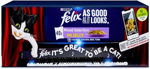 Purina felix Adult Cat Jelly Food Mixed Selection In 4 Variety Flavors-  40x100g