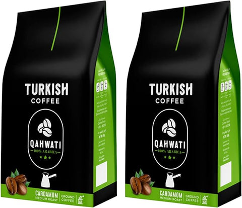 Qahwati Turkish Coffee,Cardamom Medium Roast Ground Coffee 200g Pack Of 2