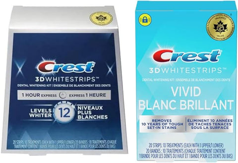 Crest 3D Whitestrpis Vivid Blanc Brilland and Dental Whitening Kit 12 Levels Whiter, 20 x 2 Strips, Pack Of 2