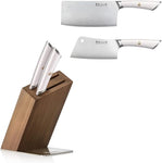 Cangshan ELBERT Series 3 Piece HUA Cleaver Knife Block Sets, Forged German Steel, Acacia Wood (White)