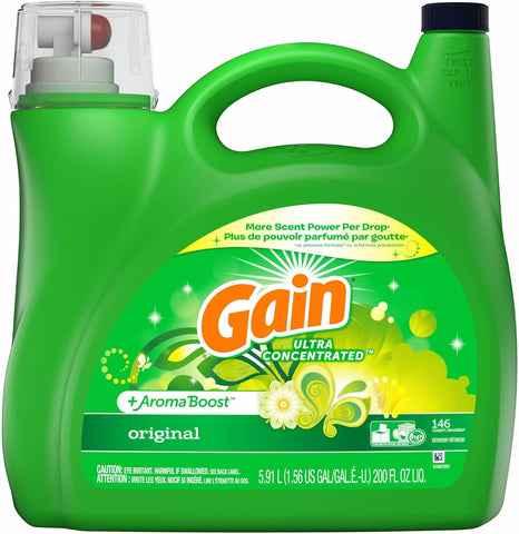 Gain Liquid Laundry Detergent, 5.91Ltr, 146 Wash Loads, Original AromaBoost Ultra Concentrated HE Liquid detergent