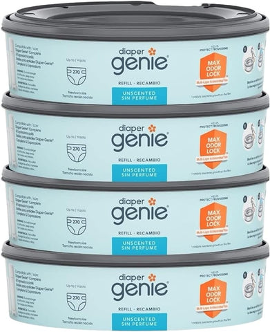 Diaper Genie Diaper Pail Refills, Unscented Pack Of 4 x 270-1080 Count