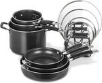 CUISINART N61-11 Nonstick Hard-Anodized Nesting Cookware Set, 11 Piece, Black