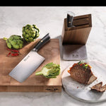 Cangshan ELBERT Series 3 Piece HUA Cleaver Knife Block Sets, Forged German Steel, Acacia Wood (Black)