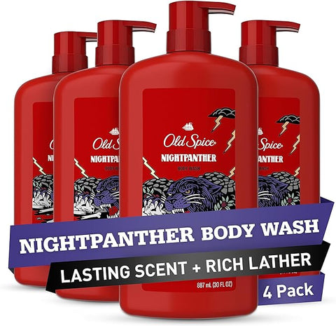 Old Spice Body Wash for Men, NightPanther Scent, Long Lasting Lather, 30 oz, Pack of 4