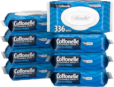 Cottonelle Fresh Feel Flushable Wet Wipes, Adult Wet Wipes, Flip-Top Packs, 56 Wipes Per Pack (336 Total Wipes), Packaging May Vary