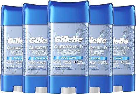 Gillette Antiperspirant Deodorant for Men, Clear + Dri-Tech, Non-Irritant, Cool Wave, 72 Hr. Sweat Protection, 108g Pack of 5