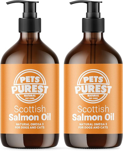 Purest Scottish Salmon Oil for Pets - Omega 3, 6 & 9 Supplement for Coat, Immune, Joint Health (2x300ml)