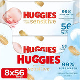 Huggies Pure Extra Care, Baby Wipes - 8 Packs (448 Wipes Total) - Fragrance Free Wet Wipes for Sensitive Skin - 99 Percent Pure Water With Natural Fibres