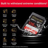 SanDisk 128GB Extreme PRO SDXC card + RescuePRO Deluxe, up to 200MB/s, UHS I, Class 10, U3, V30 SDSDXXD 128G GN4IN, Black------ CLEARNACE