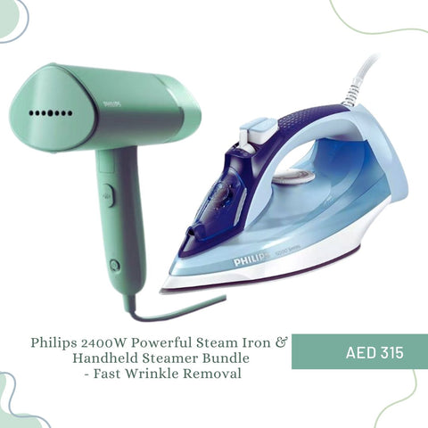 Philips 2400W Powerful Steam Iron & Handheld Steamer Bundle - Fast Wrinkle Removal