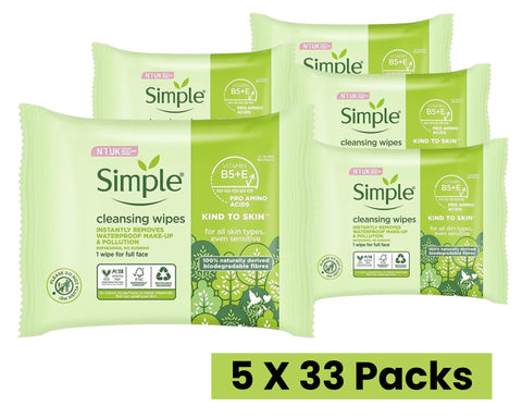 Simple Cleansing Facial Wipes 5 x 33 Pcs