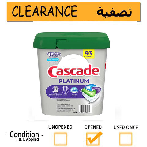 Cascade Platinum Dishwasher Detergent Actionpacs, 93-Count - 1.46Kg -- CLEARANCE