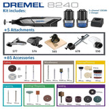 Dremel 8240 Cordless Multi-Purpose Handheld Motor 12 V 2Ah Lithium-Ion Battery, 5,000 35,000 rpm, 5 Connection Pieces, 65 Accessories