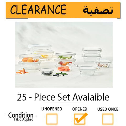 Glasslock 25 Pieces Set Available Tempered Glass Oven Microwave Storage Containers- Clearance