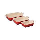Le Creuset Stoneware Heritage 3-Piece Rectangular Bakeware Set – 0.72L, 1.4L & 3.2L – Cerise  – Oven, Microwave, Freezer & Dishwasher Safe