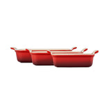 Le Creuset Stoneware Heritage 3-Piece Rectangular Bakeware Set – 0.72L, 1.4L & 3.2L – Cerise  – Oven, Microwave, Freezer & Dishwasher Safe