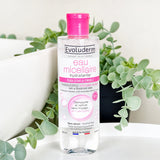 Evoluderm Micellar Water, Makeup Remover & Facial Cleanser, Face, Eyes & Lips, For Dry & Sensitive Skin, 93% Natural Origin, Vegan, Alcohol-Free, Cotton Extract