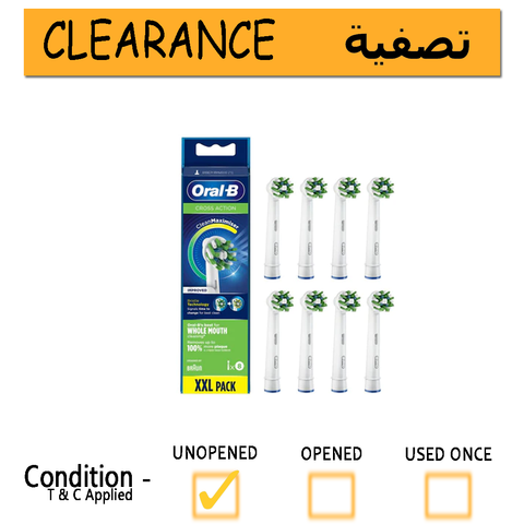 Oral-B Genuine 8XXL CrossAction Replacement Toothbrush Heads (Pack of 8), White- Clearance