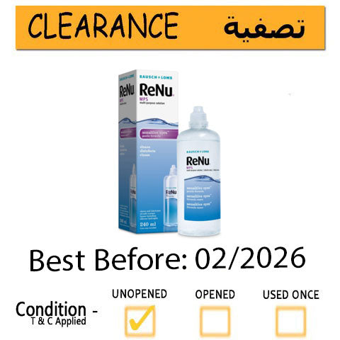 Bausch & Lomb Renu Sensitive Eyes Contact Lens Solution 240ml - Best Before 02/2026 - CLEARANCE