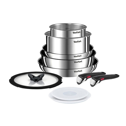Tefal Ingenio Emotion 10 Piece Set, Pots & Pans Set, Stainless Steel, Stackable, Induction, Easy Cleaning, Non-Stick Coating, Heat Indicator, L897SA74